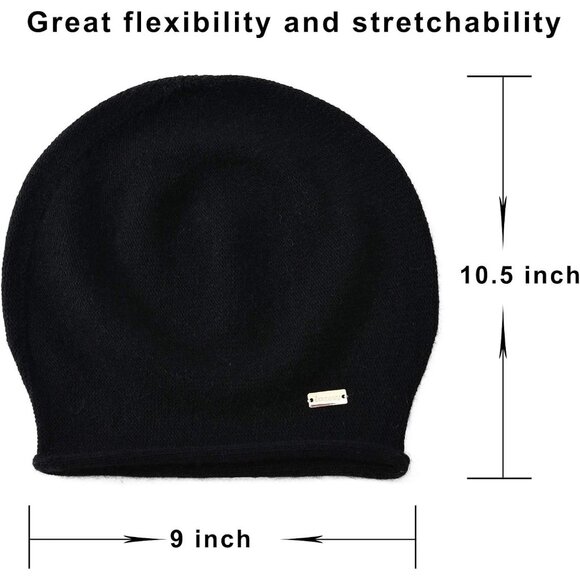 𝅺cashmere Slouchy Knit Beanie Hat for Women Black - Picture 5 of 6